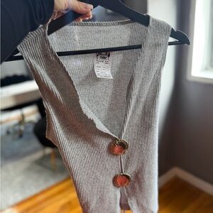 Gray Ribbed Vest with Gold Buttons